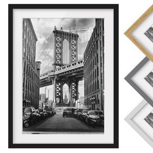 Tableau déco pont de Manhattan I Pin massif - Noir - 50 x 70 cm
