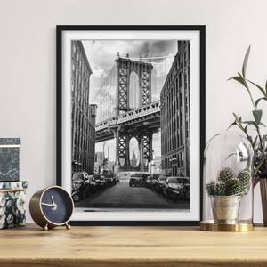 Afbeelding Bridge in Manhattan I deels massief grenenhout - zwart - 50 x 70 cm