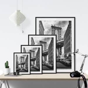 Tableau déco pont de Manhattan I Pin massif - Noir - 50 x 70 cm