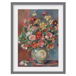 Impression art bouquet de fleurs III Partiellement en pin massif - Gris - 40 x 55 cm