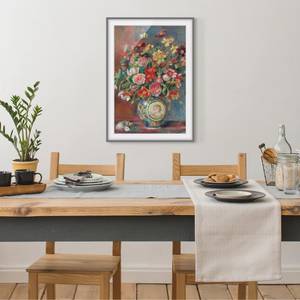 Impression art bouquet de fleurs III Partiellement en pin massif - Gris - 40 x 55 cm