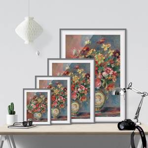 Impression art bouquet de fleurs III Partiellement en pin massif - Gris - 40 x 55 cm