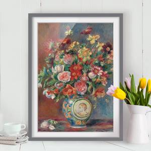 Impression art bouquet de fleurs III Partiellement en pin massif - Gris - 50 x 70 cm