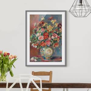 Impression art bouquet de fleurs III Partiellement en pin massif - Gris - 50 x 70 cm