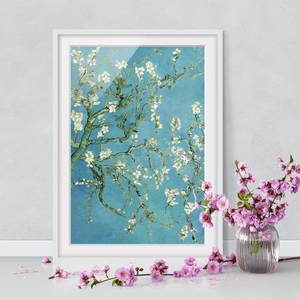 Impression d’art fleurs d’amandier II Partiellement en pin massif - Blanc - 70 x 100 cm