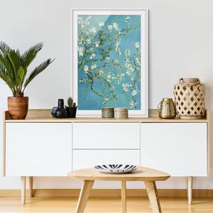 Impression d’art fleurs d’amandier II Partiellement en pin massif - Blanc - 70 x 100 cm