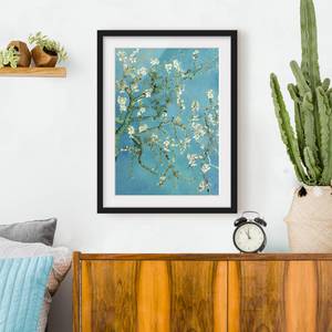 Impression d’art fleurs d’amandier I Pin massif - Noir - 70 x 100 cm