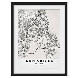 Bild Stadtplan Kopenhagen I Kiefer teilmassiv - Schwarz - 50 x 70 cm