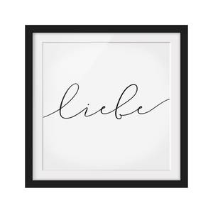 Impression d’art calligraphie Liebe I Pin massif - Noir - 50 x 50 cm