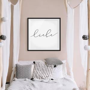 Impression d’art calligraphie Liebe I Pin massif - Noir - 50 x 50 cm