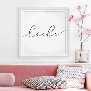 Impression d’art calligraphie Liebe II Partiellement en pin massif - Blanc - 30 x 30 cm