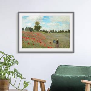 Impression d’art coquelicots III Partiellement en pin massif - Gris - 40 x 30 cm