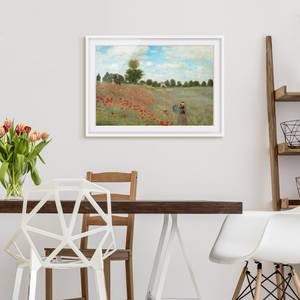 Impression d’art coquelicots II Partiellement en pin massif - Blanc - 55 x 40 cm