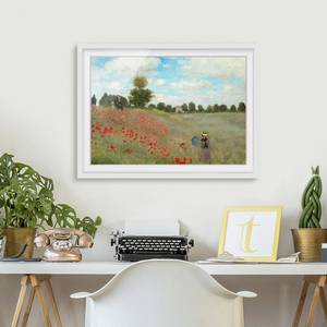 Impression d’art coquelicots II Partiellement en pin massif - Blanc - 100 x 70 cm