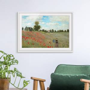 Impression d’art coquelicots II Partiellement en pin massif - Blanc - 100 x 70 cm