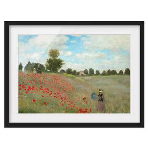 Impression d’art coquelicots I Pin massif - Noir - 100 x 70 cm