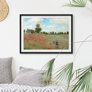 Impression d’art coquelicots I Pin massif - Noir - 100 x 70 cm