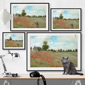 Impression d’art coquelicots I Pin massif - Noir - 100 x 70 cm