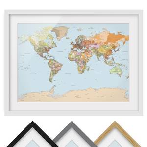 Afbeelding Politieke Wereldkaart II deels massief grenenhout - wit - 55 x 40 cm