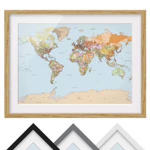 Afbeelding Politieke Wereldkaart IV deels massief eikenhout- eikenhout - 55 x 40 cm