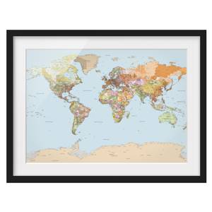 Bild Politische Weltkarte I Kiefer teilmassiv - Schwarz - 100 x 70 cm
