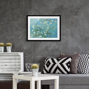 Impression d’art fleurs d’amandier V Pin massif - Noir - 100 x 70 cm