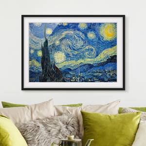 Impression d’art la nuit étoilée I Pin massif - Noir - 100 x 70 cm