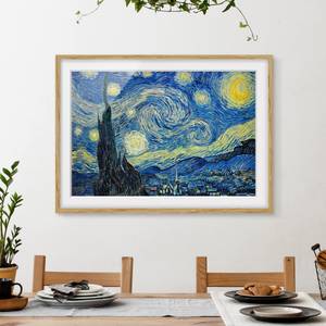 Impression d’art la nuit étoilée IV Partiellement en chêne massif - Chêne - 100 x 70 cm