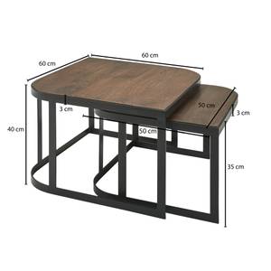 Couchtisch Eldetal 2er-Set Mangoholz Massiv / Eisen - Dunkelbraun / Schwarz - Dunkelbraun