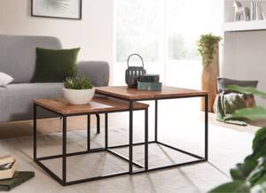 Set di 2 tavolini da salotto Jabel Acacia massello / Ferro - Marrone chiaro / Nero