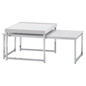 Set di 2 tavolini da salotto Malchin MDF / Acciaio - Bianco / Argento - Bianco / Argento