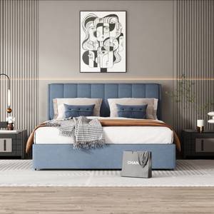 Lit double M292 Bleu - Bois manufacturé - 146 x 109 x 215 cm