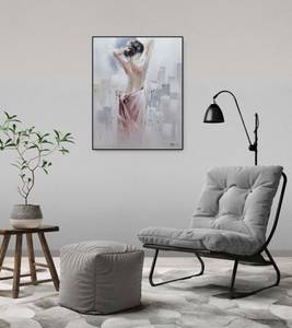 Tableau peint à la main Señorita Rose foncé - Blanc - Bois massif - Textile - 80 x 100 x 4 cm