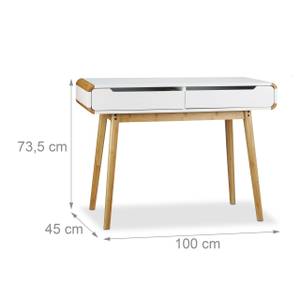 Bureau tiroirs en bois table ordinateur Marron - Blanc - Bambou - Bois manufacturé - 100 x 74 x 45 cm