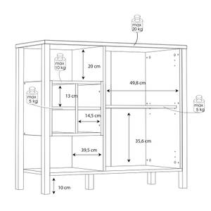 Buffet 94cm 1 Porte 4 niches - MODE Marron - En partie en bois massif - 94 x 85 x 40 cm