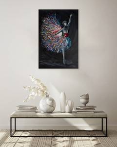 Tableau peint à la main Fairy Magic Noir - Bois massif - Textile - 60 x 90 x 4 cm