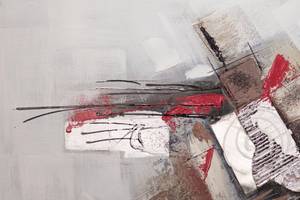 Tableau peint A Great Collision Gris - Rouge - Bois massif - Textile - 140 x 70 x 4 cm