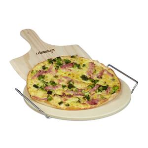 Pierre à pizza ronde cuisson four Marron - Argenté - Pierre artificielle - Bois manufacturé - Métal - Pierre - 32 x 4 x 32 cm