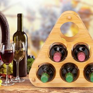 Étagère à vin pour 6 bouteilles pyramide Marron - Bambou - 35 x 31 x 19 cm