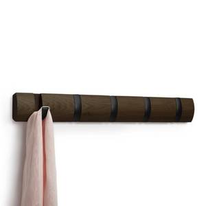 Porte manteaux Flip 5 crochets Chocolat/ Peuplier massif / Métal - Noir - 51 x 3 x 8 cm