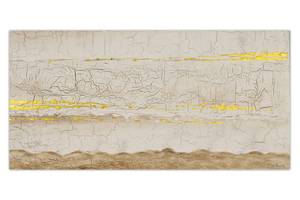 Tableau peint Mélodie du désert Doré - Blanc - Bois massif - Textile - 120 x 60 x 4 cm