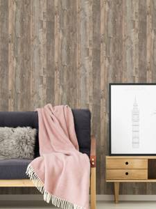 Landhaustapete Holzoptik Grau Braun Beige - Braun - Kunststoff - Textil - 53 x 1005 x 1 cm