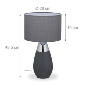 Lampe de table tactile ovale XL Gris - Argenté - Métal - Matière plastique - Textile - 28 x 49 x 28 cm
