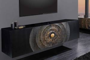 Sideboard GOLDEN SUNSET Schwarz - Gold - Massivholz - Holzart/Dekor - 177 x 58 x 38 cm