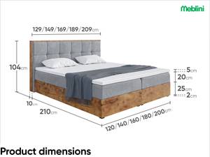 Boxspringbett Lofty 8 Grau - Breite: 149 cm - H3