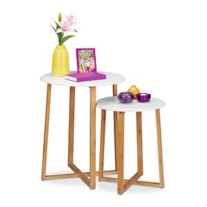 Table d'appoint banches jeu de 2 Marron - Blanc - Bambou - Bois manufacturé - 50 x 61 x 50 cm