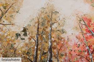 Tableau peint à la main Magie en forêt Rouge - Jaune - Bois massif - Textile - 140 x 70 x 4 cm