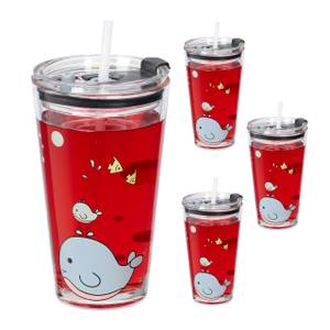 4x verres pour enfant motif de baleine Rose foncé - Turquoise - Verre - Matière plastique - 9 x 16 x 10 cm