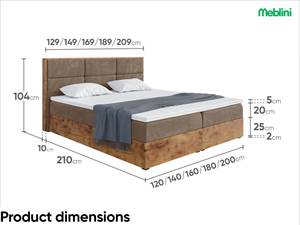 Boxspringbett Lofty 2 Braun - Breite: 209 cm - H3