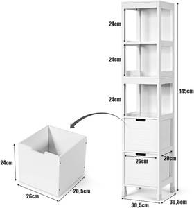 Badschrank mit 2 Schubladen Weiß - Holzwerkstoff - 30 x 145 x 30 cm